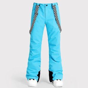 SMN Highland Bib Ski Pants, Blue with Checkered Suspenders, Size M.  NWT!